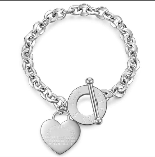 Heart Charm Bracelet engraved with Bible Verse Proverbs 4:23