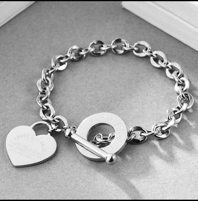 Heart Charm Bracelet engraved with Bible Verse Proverbs 4:23